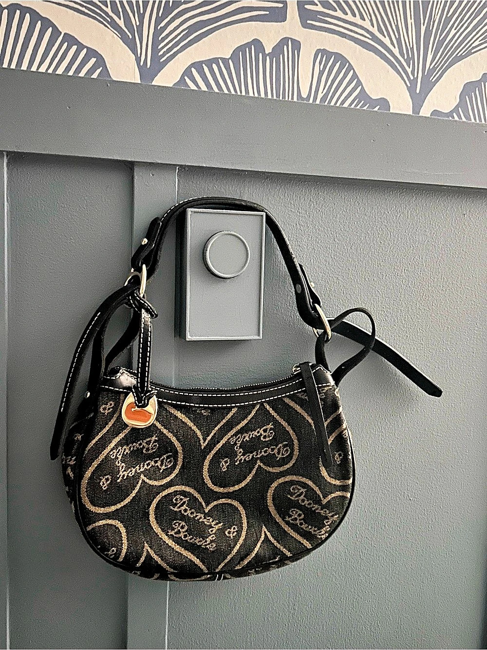 Dooney & Bourke Signature Denim Hearts Hobo Shoulder Bag Black & Brown